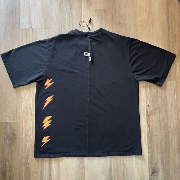 Maybe Crazy Men’s XL Black Streetwear Tee T-Shirt Drawstring Collar Lightning - Picture 5 of 7